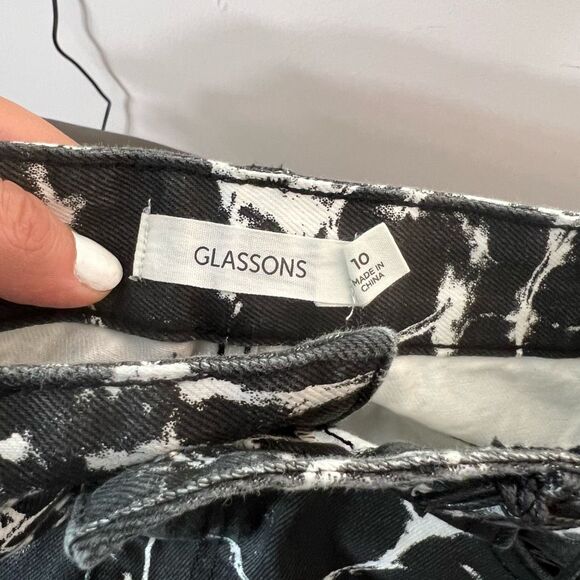 Glassons NWT Black White Print Super High Rise 90's Straight Leg Jeans Size 10 - Picture 9 of 12